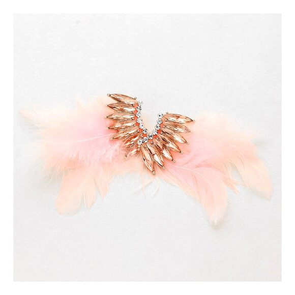 Tigerstars Peach Marquise Stone Cluster Feather Earrings - Picture 2 of 2